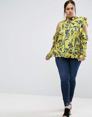 ASOS Curve Floral Ruffle Top With Cold Shoulder Detail