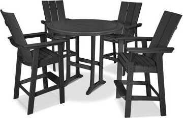 Polywood Modern Curveback Adirondack 5-Piece Nautical Trestle Bar Set