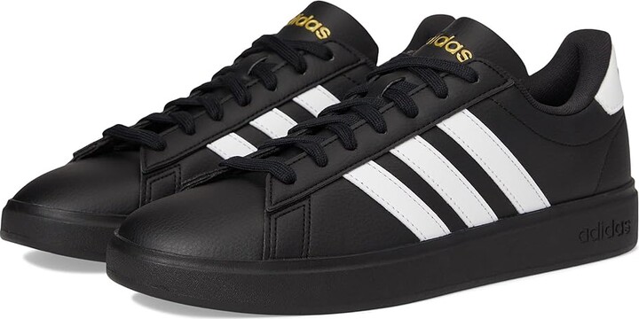 adidas Grand Court 2.0 Women's Shoes Black/White/Gold Metallic : 5 B - Medium, Leather