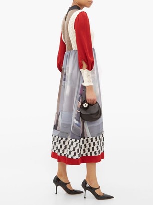 Undercover Printed Crepe And Mohair-blend Midi Dress - Red Multi