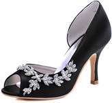 Thumbnail for your product : ElegantPark HP1542 Women Peep Toe Rhinestones Pumps High Heel Satin Wedding Bridal Dress Shoes US 5