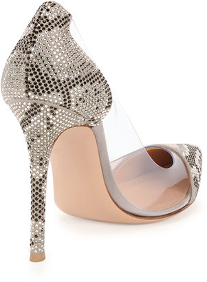 Gianvito Rossi Clear/Snake-Print Pump, Dust