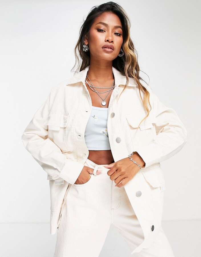 Topshop lightweight jacket with utility pockets in ecru - ShopStyle