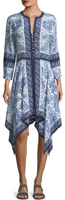 Joie Cynthia Button-Front Paisley-Print Silk Dress
