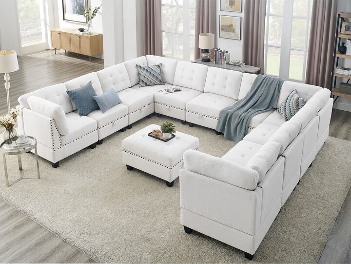 LELATTRADE Ushape Sectional Sofa w/ Ottoman, DIY Modular Sectional
