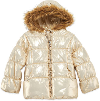 Asstd National Brand Pistachio Long-Sleeve Metallic Gold Puffer Jacket - Toddler Girls 2t-4t