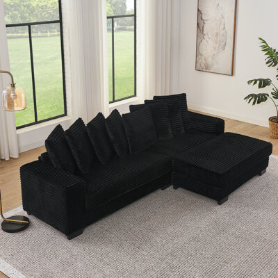 Latitude Run Corduroy Tufted Upholstered Sleeper Sectional Sofa L-Shaped Modular Convertible Sofa  Can freely change the position of the footrests