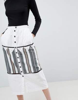 ASOS Design DESIGN midi skirt with button front and stripe detail