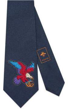 Gucci Eagle embroidered silk tie