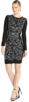 Thumbnail for your product : Nicole Miller black spaced dyed knit baroque long sleeve sweater dress