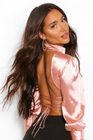 Thumbnail for your product : boohoo Satin Open Back High Neck Top
