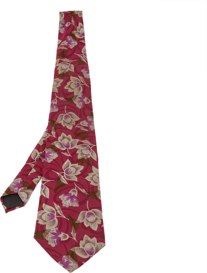 Lanvin Burgundy Floral Print Traditional Silk Tie