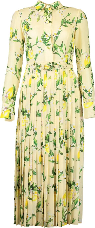 Monique Lhuillier Long-Sleeves Pleated Dress