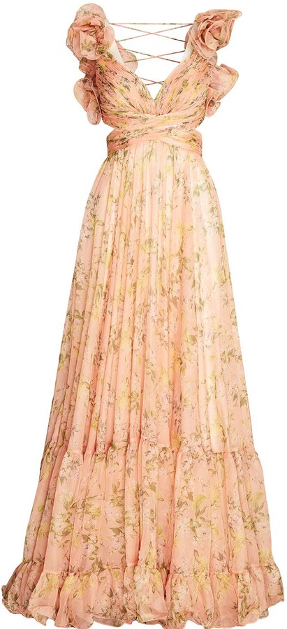 Leena for Mac Duggal Pink Floral Chiffon Maxi Dress - ShopStyle