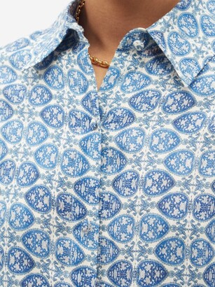 MUZUNGU SISTERS Fern Sweetheart-print Linen Shirt - Blue Print