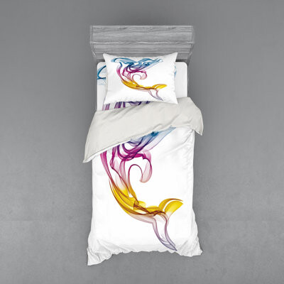 Ambesonne Sea Animals Multicolor Microfiber Coastal Duvet Cover Set