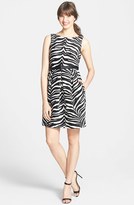 Thumbnail for your product : Eliza J Belted Zebra Stripe Jacquard Fit & Flare Dress