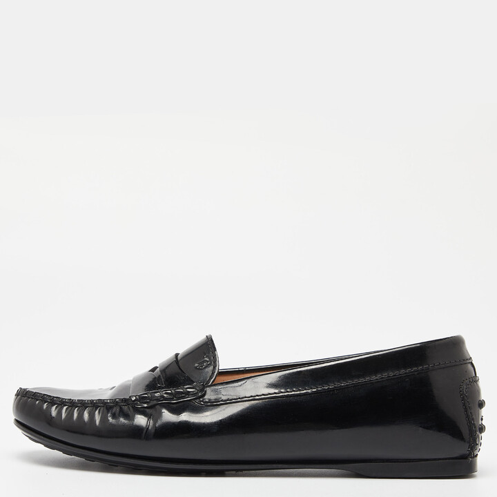 Tod's Black Patent Leather Penny Slip On Loafers Size 37