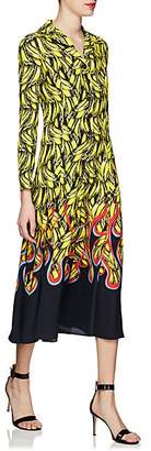 Prada Women's Banana- & Flame-Print Satin Shirtdress - Yellow