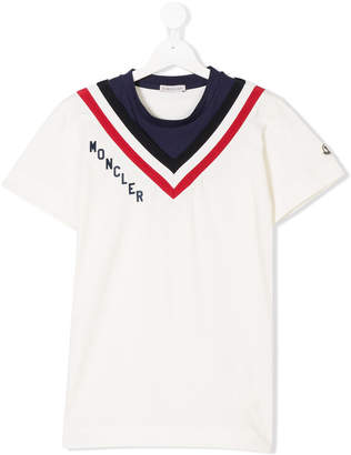 Moncler Kids TEEN v-striped neckline T-shirt