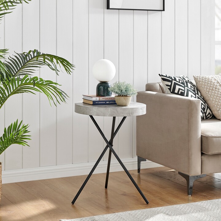 Danya B Circular Modern Grey Concrete Finish Veneer Stone Top Black