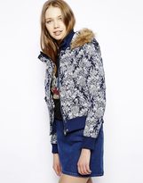 Thumbnail for your product : Bellfield Tapestry Bomber Jacket With Fur Trim Hood