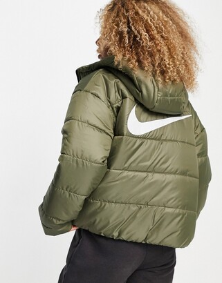 Nike classic padded jacket with hood in khaki olive - ShopStyle