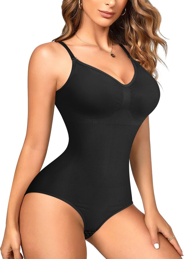Joyshaper Women Bodysuit Shapewear Tummy Control Backless Straps Bodysuit  Full Body Shaper with Built-in Bra Black L