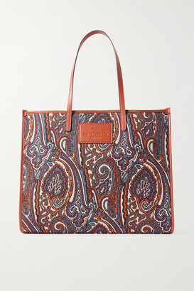 Etro Globetrotter Leather-trimmed Canvas-jacquard Tote - Purple