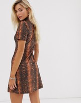 Thumbnail for your product : Sacred Hawk short sleeved high neck bodycon dress in snake