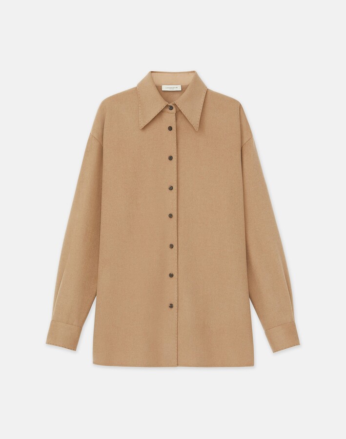 Lafayette 148 New York Camel Hair Drop Shoulder Shirt Jacket