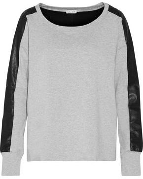 Splendid Mix Media Faux Leather-Paneled Stretch-Jersey Sweatshirt