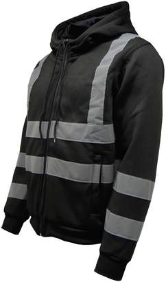 Standsafe Mens Hoodie Hi Vis Zipper Hi Visibility Safety Hooded Zip Sweatshirt Work Jacket Top EN471