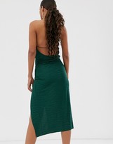 Thumbnail for your product : Asos Tall ASOS DESIGN Tall textured cami wrap plunge midi dress with split