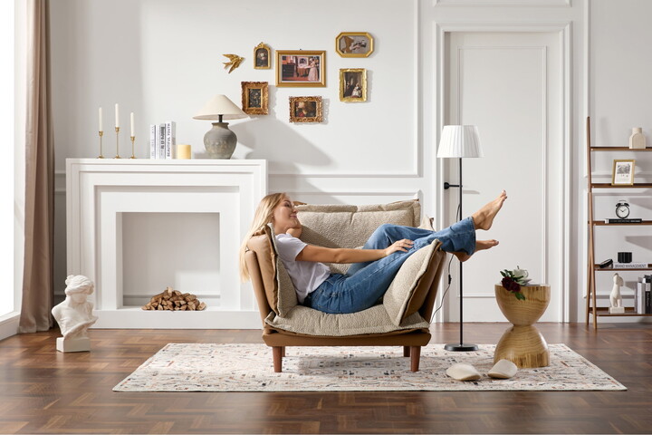 Aureth Modern Convertible Lounge Armchair with Reversible Upholstery, Feather-Filled Cushions, Orange