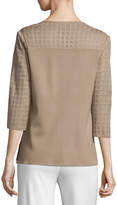 Thumbnail for your product : Misook Lattice Textured 3/4-Sleeve Jacket, Light Brown, Petite