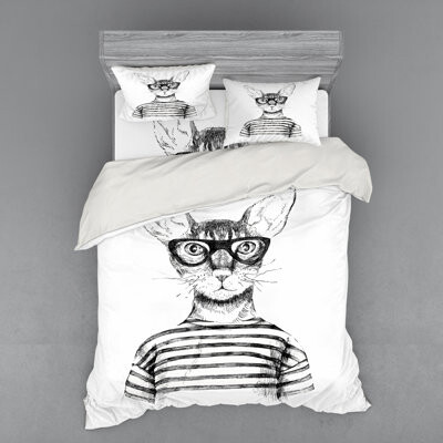 Ambesonne Black Microfiber Duvet Cover Set