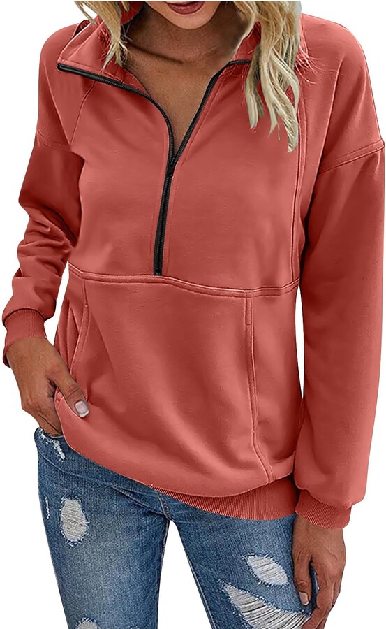 HGps8w Women's Half Zip Oversized Sweatshirt Fall 2025 Long Sleeve Loose Stand Collar Pullover Trendy Tunic Tops