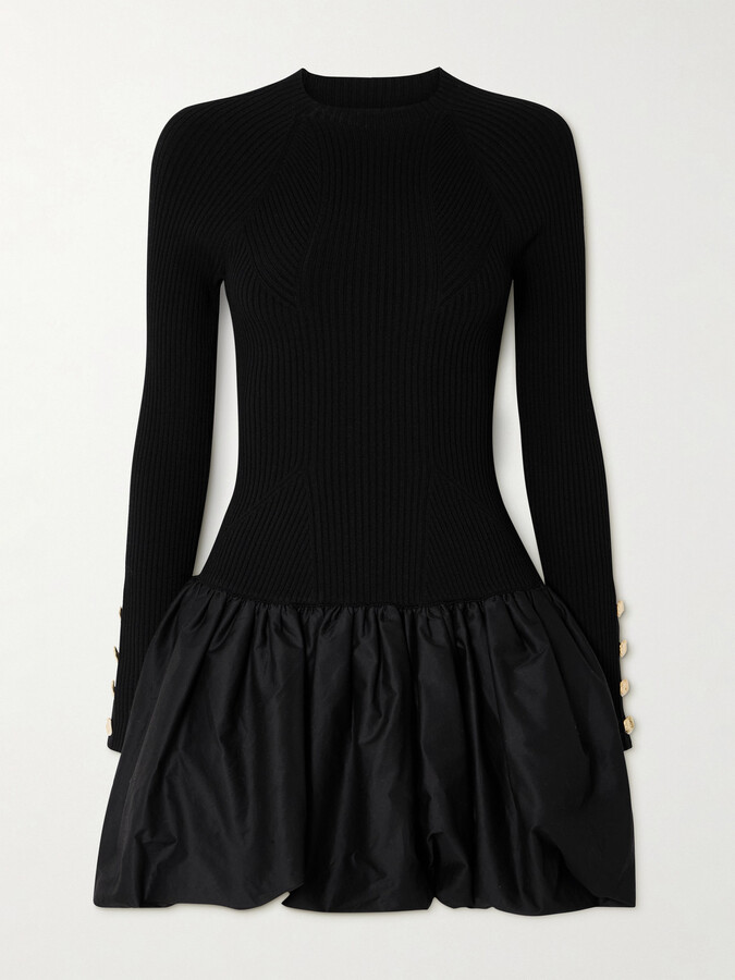Aje Moonlight Stretch-knit And Cotton-taffeta Mini Dress - Black