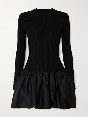 Aje Moonlight Stretch-knit And Cotton-taffeta Mini Dress - Black