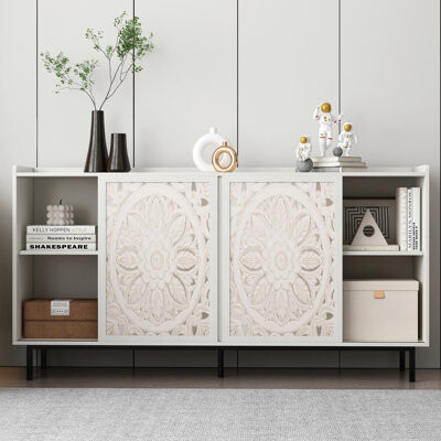Winston Porter Living Room Furniture Mid Century Modern Tv Stand Kitchen Storage White Curio Buffet Cabinet Suitable For Tv CabinetsTablesSideboards