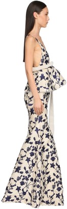 Brock Collection Flower Embroidered Satin Long Dress