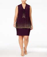Thumbnail for your product : Betsy & Adam Plus Size Embellished Tie-Neck Popover Dress