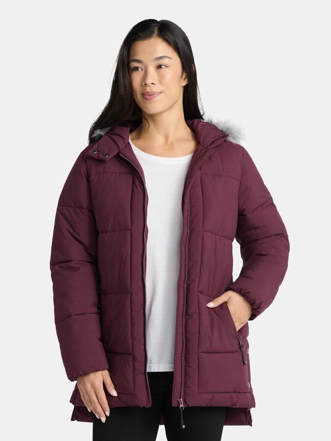 Big Chill Women’s Wide Quilted Puffer Coat with Faux Fur Trim Hood, Sizes S-XL