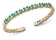 Suzanne Kalan 18K Yellow Gold Fireworks Emerald & Diamond Baguette Cuff Bangle Bracelet
