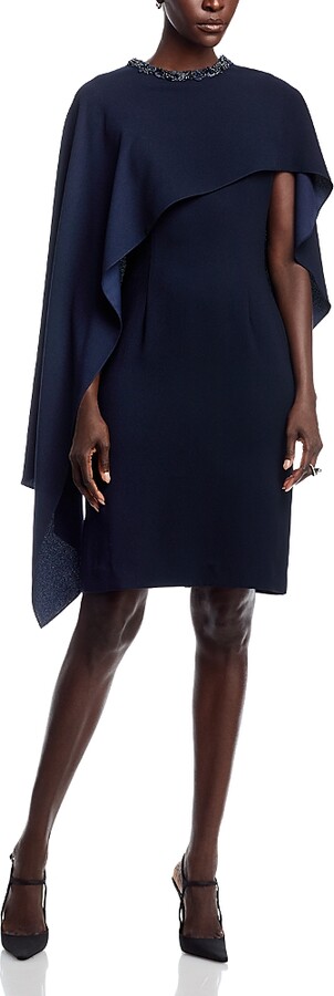 Teri Jon by Rickie Freeman Beaded Neck Cape Dress