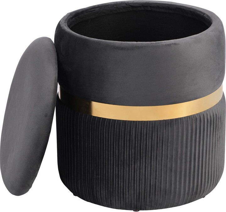 Techni Mobili Dark Gray Velvet Round Ottoman wi th Storage