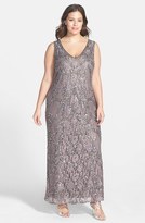 Thumbnail for your product : Pisarro Nights Beaded Lace V-Neck Gown (Plus Size)
