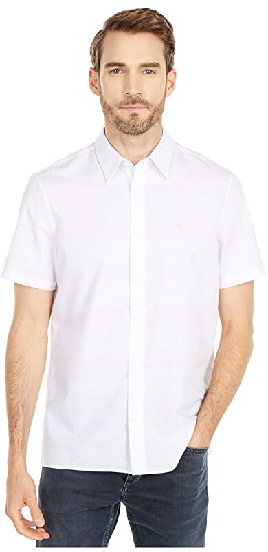 Calvin klein men's short sleeve button down stretch cotton shirt Clearance
