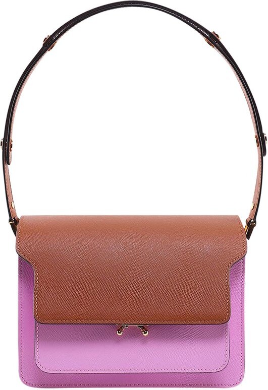 Marni Trunk Mini Leather Shoulder Bag In Pink/purple